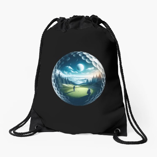 Twilight A Golf Dream Scape Surreal Golfing Course Drawstring Bags