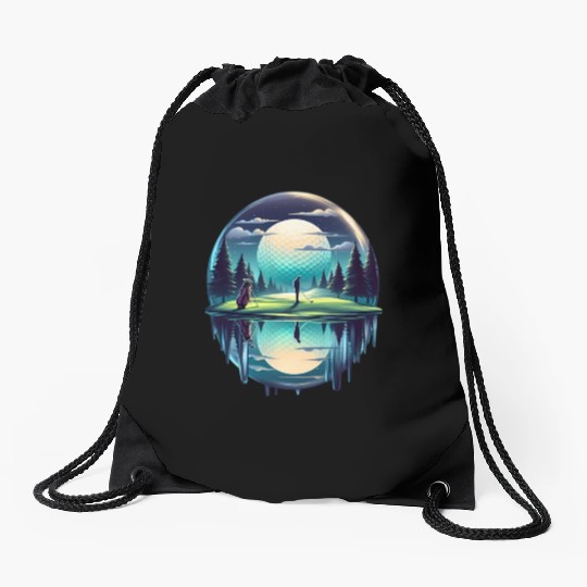 Night Golfer Escape Golfing Twilight Fairway Drawstring Bags