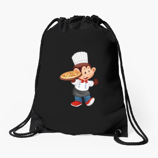 chef pizza monkey Drawstring Bags