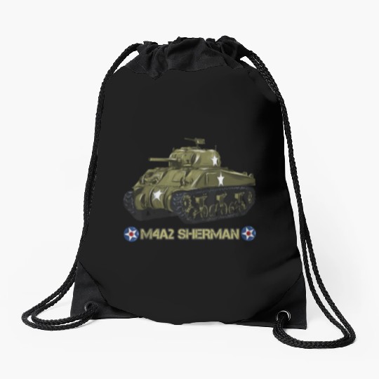 World War 2 American Tank M4A2 Sherman memorabilia Drawstring Bags
