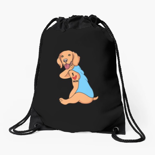 I Love Mom Tattoo Dog Golden Retriever Mom Drawstring Bags
