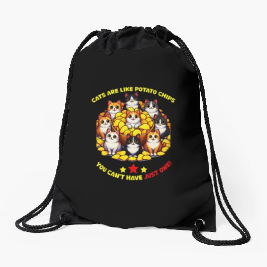 cats are like potato chips Cat Lover Drawstring Bags
