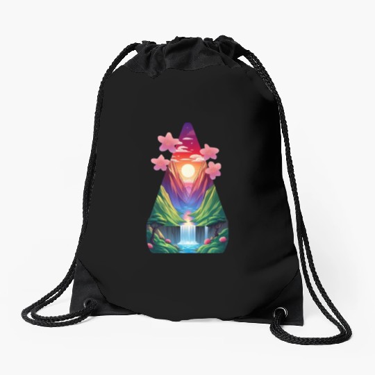 sunrise waterfall scenery Drawstring Bags