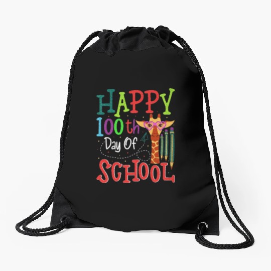 Happy 100 Day Of School Giraffe Lover Drawstring Bags