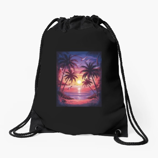 summer beach "Tropical Twilight Serenity" Drawstring Bags