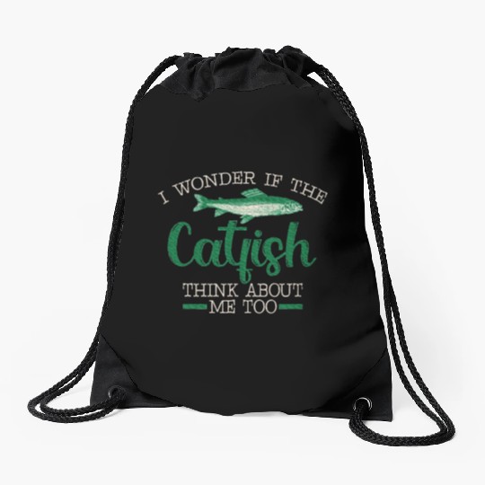 I wonnder If The Catfish Think About Me Drawstring Bags