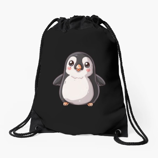 Adorable Penguin Character Standing Alone Drawstring Bags