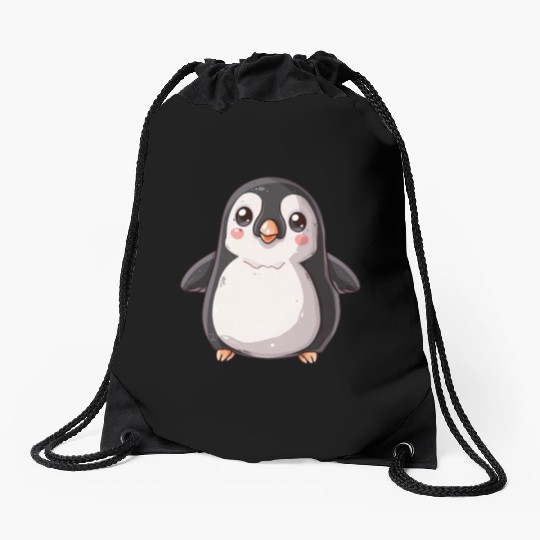 Adorable Penguin Character Standing Alone Drawstring Bags