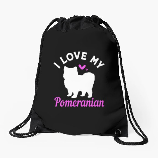 Dog Silhouette Pet Puppy I Love My Pomeranian Drawstring Bags