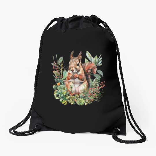 Squirrel Clipart - Woodland Creatures Art, Cute Drawstring Bags
