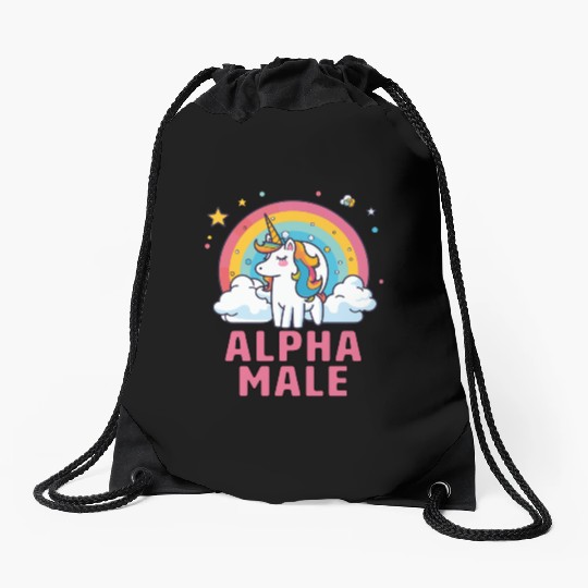 Alpha Male Unicorn Rainbow Drawstring Bags