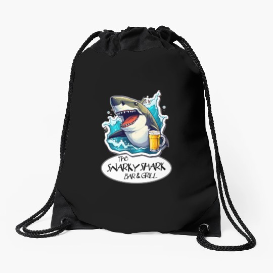 The Snarky Shark Bar & Grill Drawstring Bags