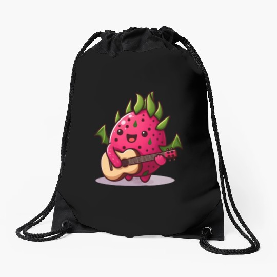 Dragon fruit plays guitar Drawstring Bags