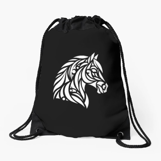 Elegant Tribal Horse Head Portrait Pony Tattoo Drawstring Bags
