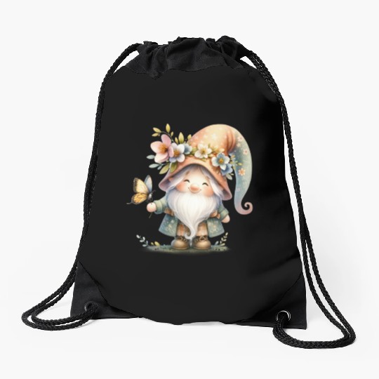 Cute Gnomes Clipart - Adorable Garden Gnome Drawstring Bags
