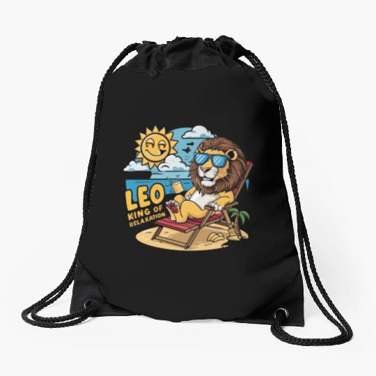 Leo King of Relaxation Funny Sun Lounger Drawstring Bags