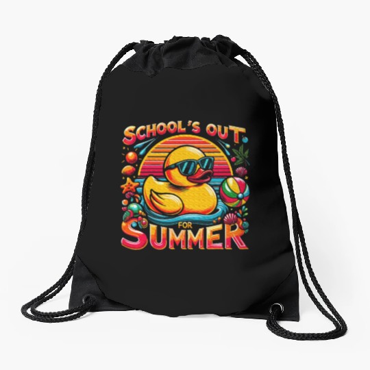 Schools Out For Summer Teacher Yellow Duck Drawstring Bags
