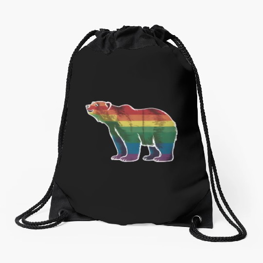 Retro Polar Bear Rainbow Lesbian LGBT Gay Pride Drawstring Bags