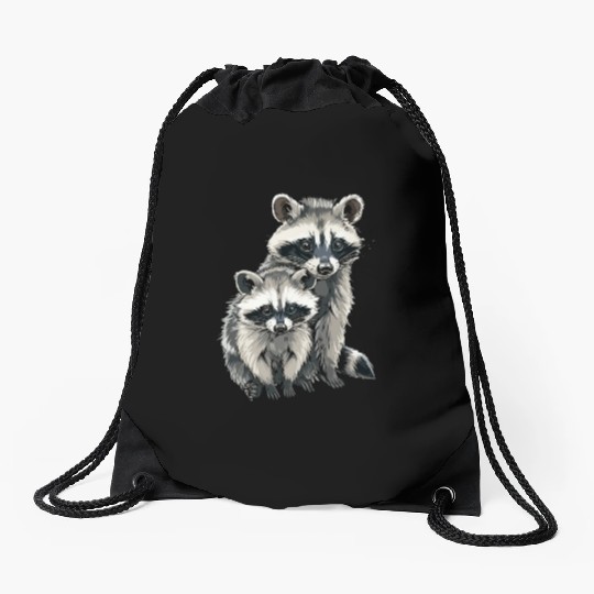 Opossum and raccoon Drawstring Bags