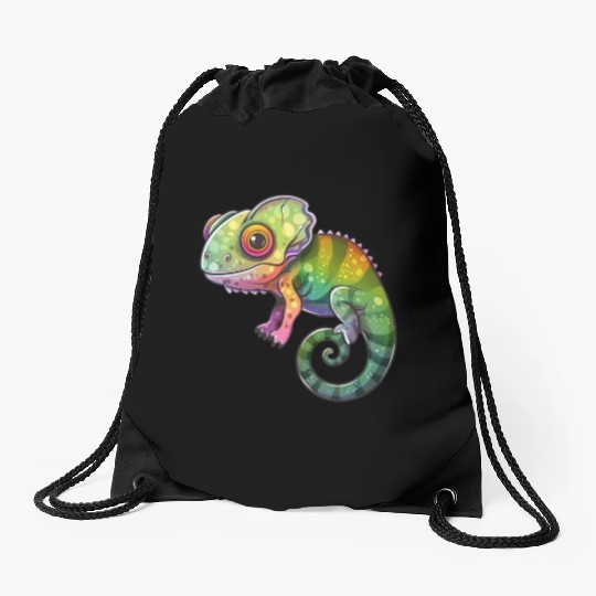 Colorful Chameleon Fantasy Creature Drawstring Bags