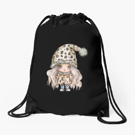Leopard Print Gnome Clipart Images, Girly Drawstring Bags