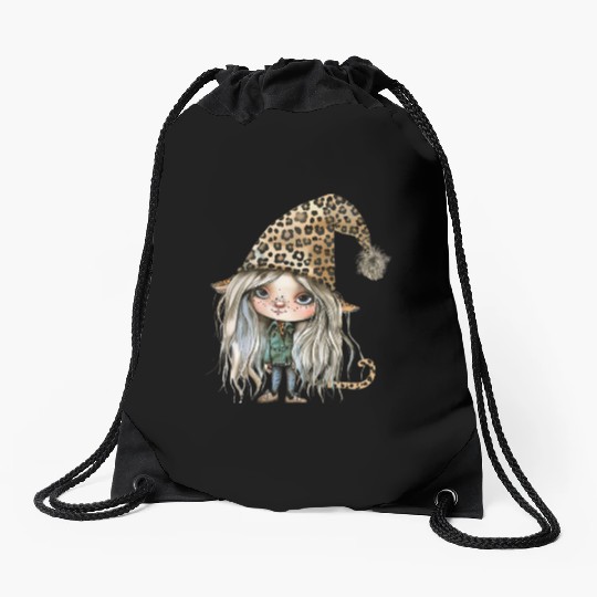 Leopard Print Gnome Clipart Images, Girly Drawstring Bags