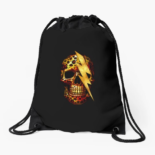 Skull with Leopard Print & Gold Spark Drawstring Bags