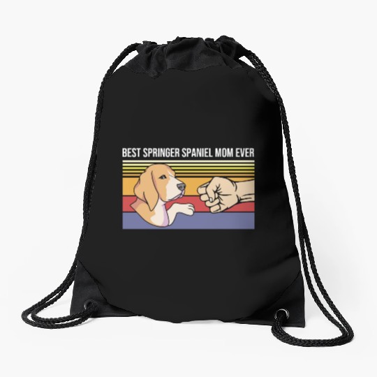 Retro Mothers Day Dog Lover Springer Spaniel Mom Drawstring Bags