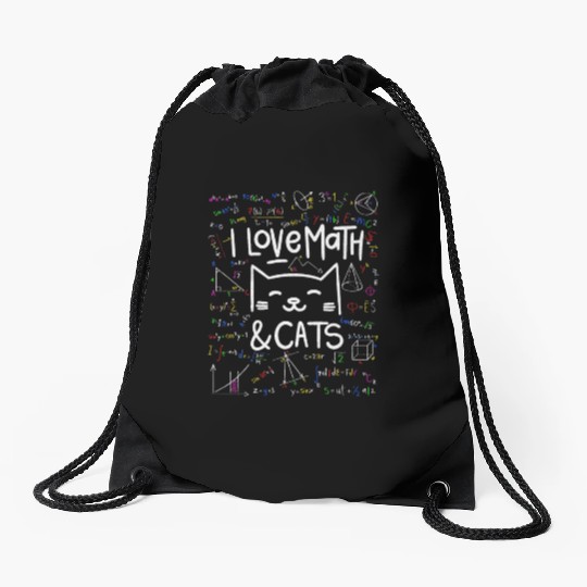 Cat Lover, Math, I Love Math And Cats, Math Lover Drawstring Bags