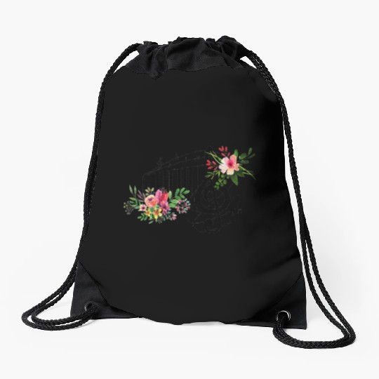cut music teacher with a Piano Keys and Flowers Drawstring Bags