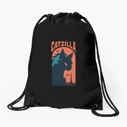 Catzilla king of Cat monster Drawstring Bags