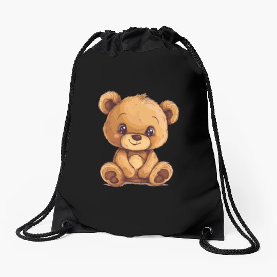 Cute Kawaii Teddy Bear Clipart, Cute Teddy Bear Drawstring Bags