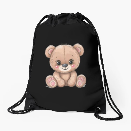 Cute Kawaii Teddy Bear Clipart, Cute Teddy Bear Drawstring Bags