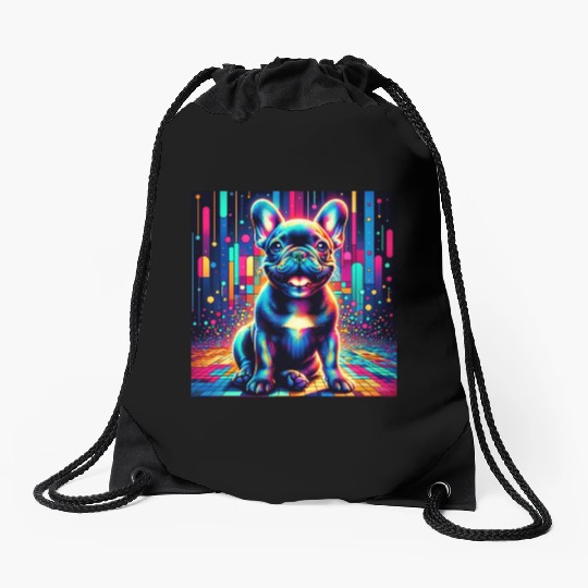 French Bulldog Neon Art Drawstring Bags