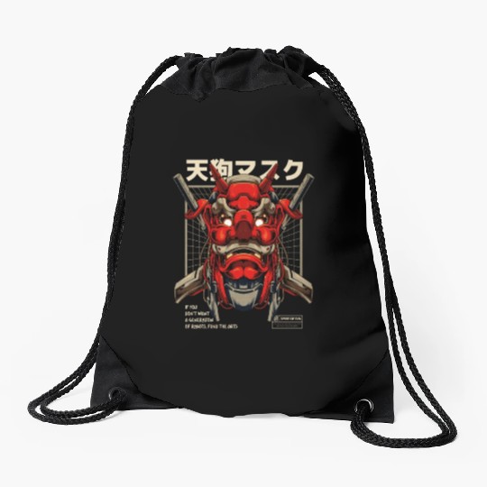 Tengu Mecha Japanese Devil Tattoo Drawstring Bags
