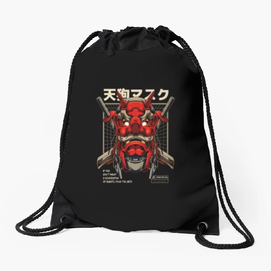 Tengu Mecha Japanese Devil Tattoo Drawstring Bags