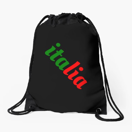 Vibrant Italian Flag Typography Drawstring Bags