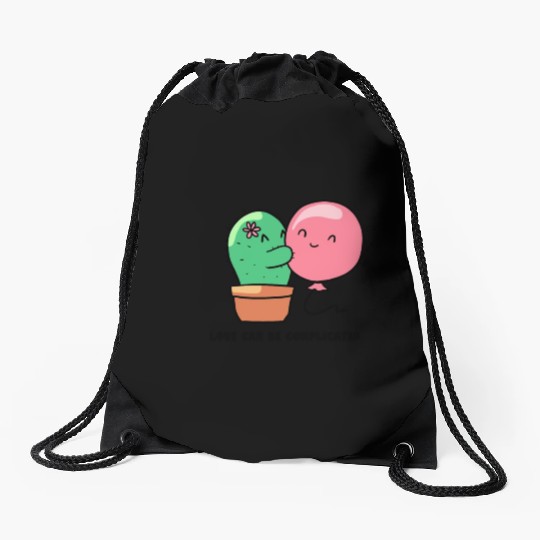 Sweet little cactus hugging a balloon Drawstring Bags