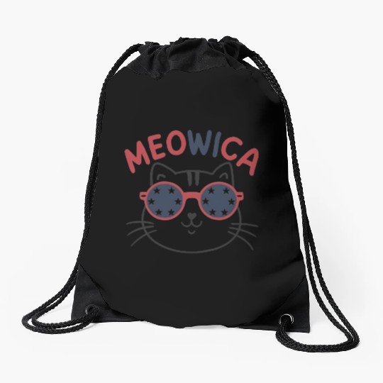 Meowica Cat Drawstring Bags, Fourth of July Drawstring Bags, American