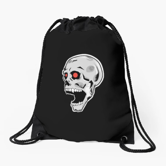 the silver skull looks up Drawstring Bags