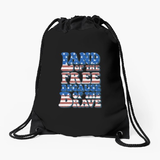 US Flag Land Of The Free Because Of The Brave Drawstring Bags