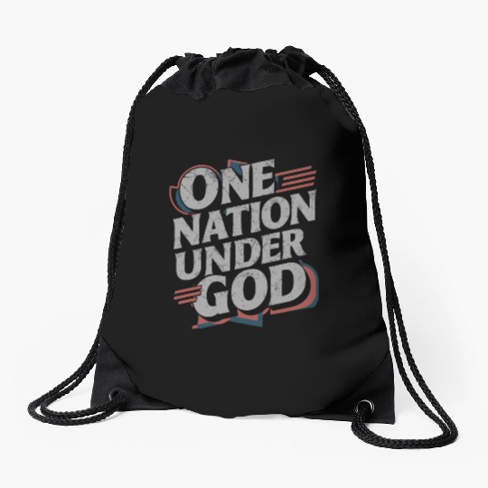 One Nation Under God Christian Pride Retro US Flag Drawstring Bags
