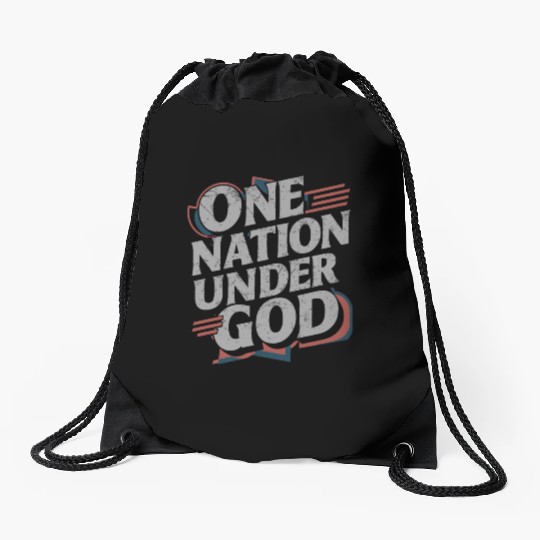 One Nation Under God Christian Pride Retro US Flag Drawstring Bags