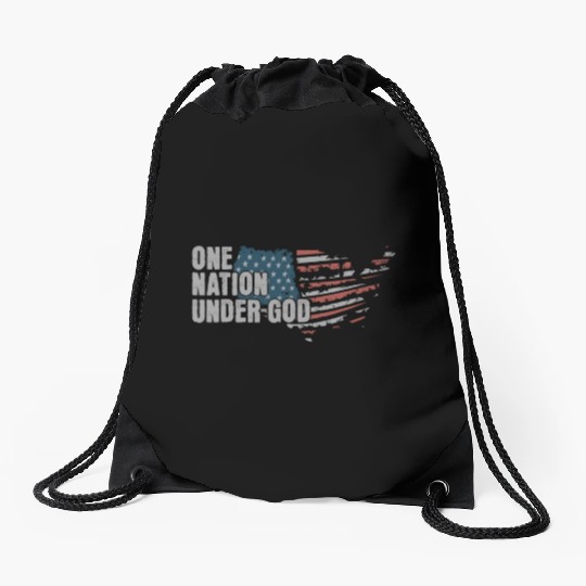 4th Of July One Nation Under God US Flag Faith Drawstring Bags
