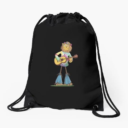 Hippie Scarecrow Playing Guitar Drawstring Bags
