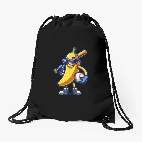 Banana Playing Baseball Fruit Lover Baseball Playe Drawstring Bags