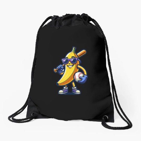 Banana Playing Baseball Fruit Lover Baseball Playe Drawstring Bags
