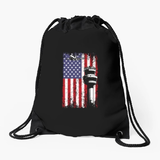 American Flag US, air traffic controller Drawstring Bags