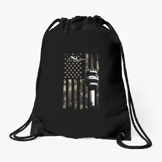 American Flag US, air traffic controller Drawstring Bags