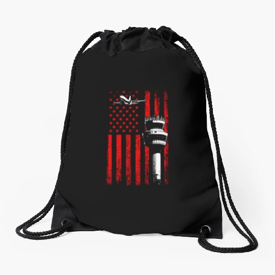American Flag US, air traffic controller Drawstring Bags